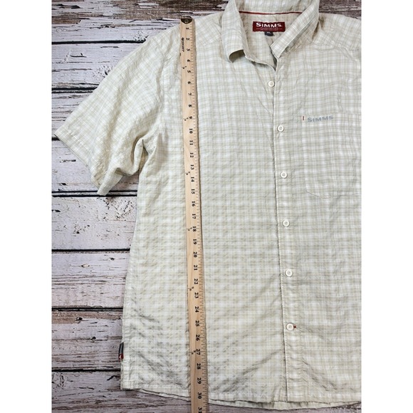 Simms Mens XL Beige L/S Plaid Button Down Fishing Shirt Nylon Lightweight - Picture 5 of 8